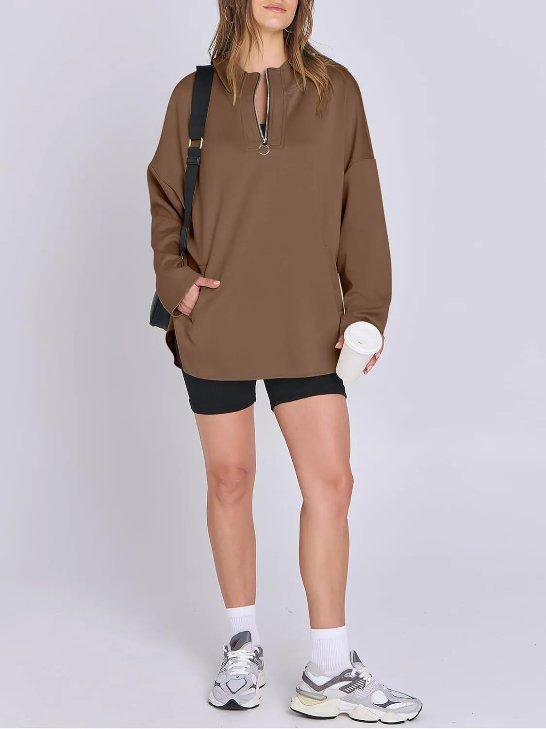 Womens Oversized Hoodie Quarter Zip Sweatshirts 2024 Fall Tunic Pullover Top Trendy Teen Girls Preppy Clothes
