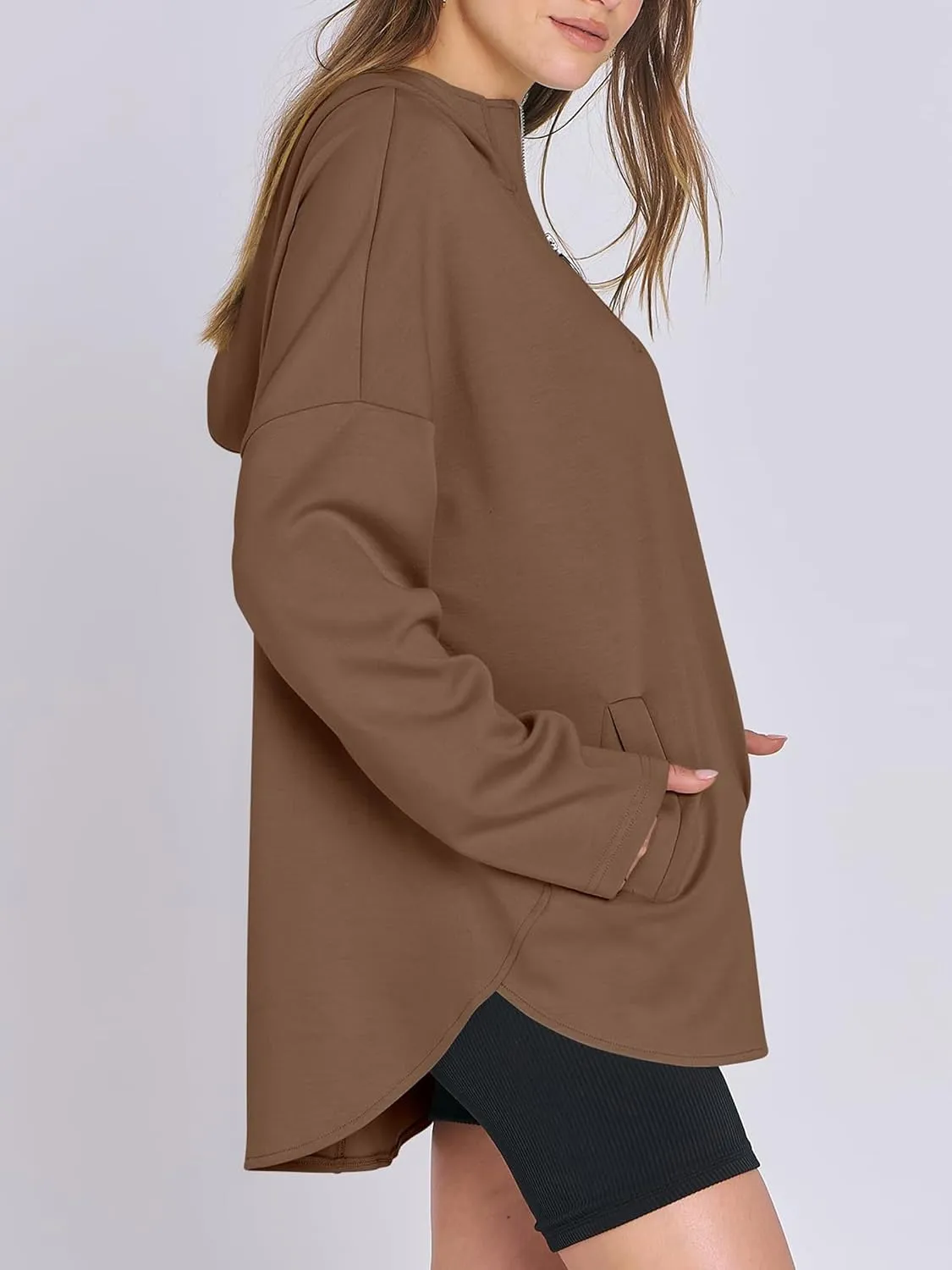 Womens Oversized Hoodie Quarter Zip Sweatshirts 2024 Fall Tunic Pullover Top Trendy Teen Girls Preppy Clothes