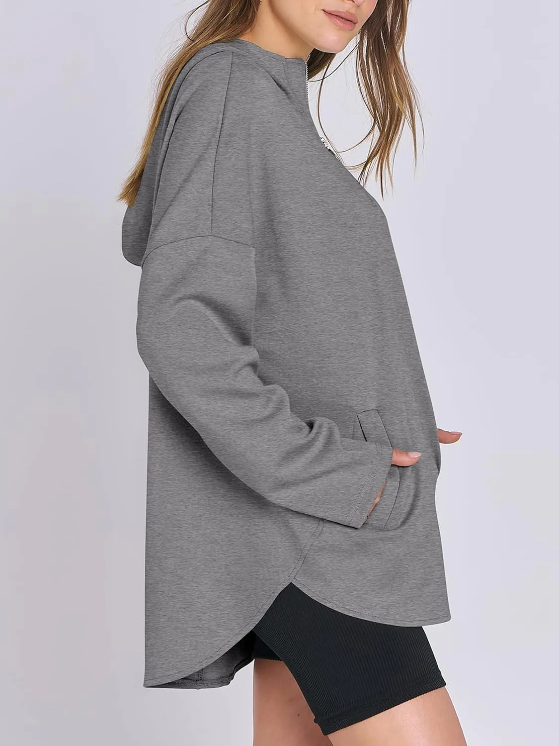 Womens Oversized Hoodie Quarter Zip Sweatshirts 2024 Fall Tunic Pullover Top Trendy Teen Girls Preppy Clothes