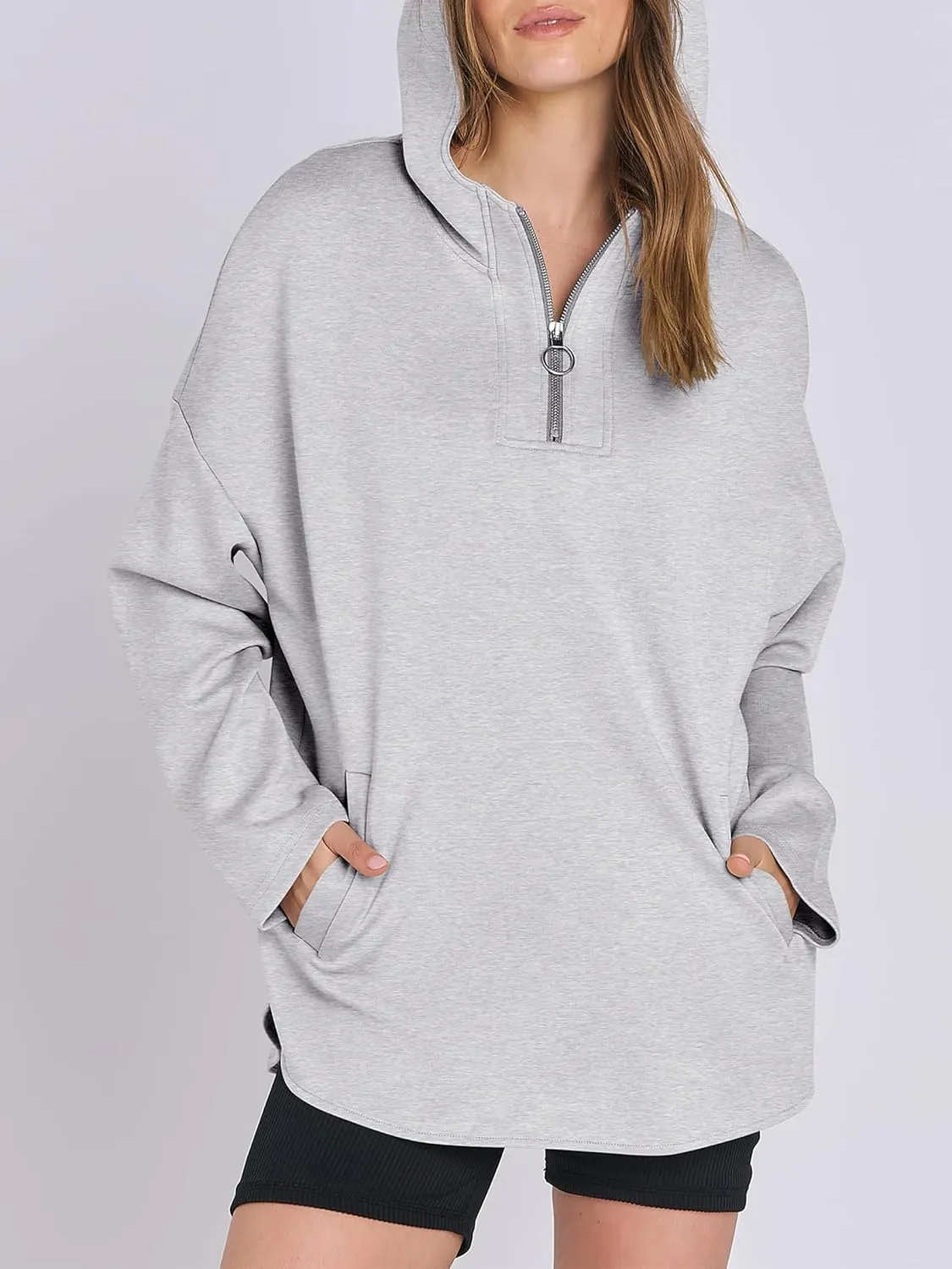 Womens Oversized Hoodie Quarter Zip Sweatshirts 2024 Fall Tunic Pullover Top Trendy Teen Girls Preppy Clothes