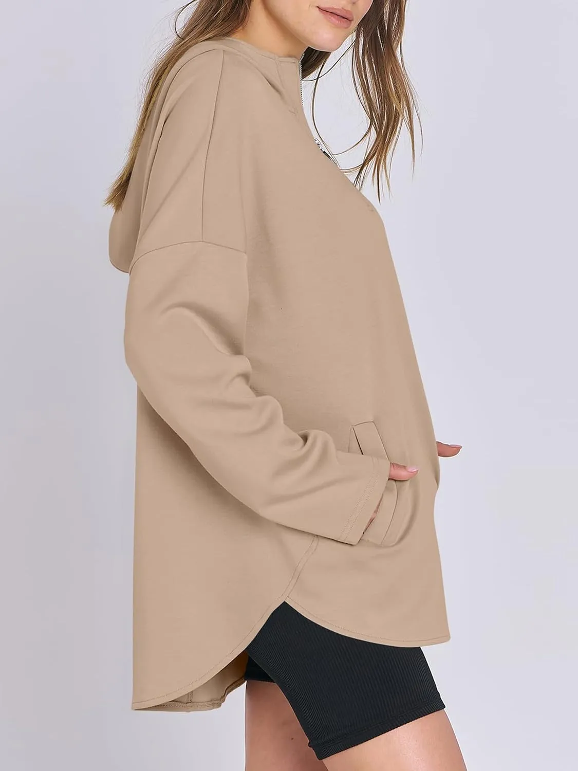 Womens Oversized Hoodie Quarter Zip Sweatshirts 2024 Fall Tunic Pullover Top Trendy Teen Girls Preppy Clothes