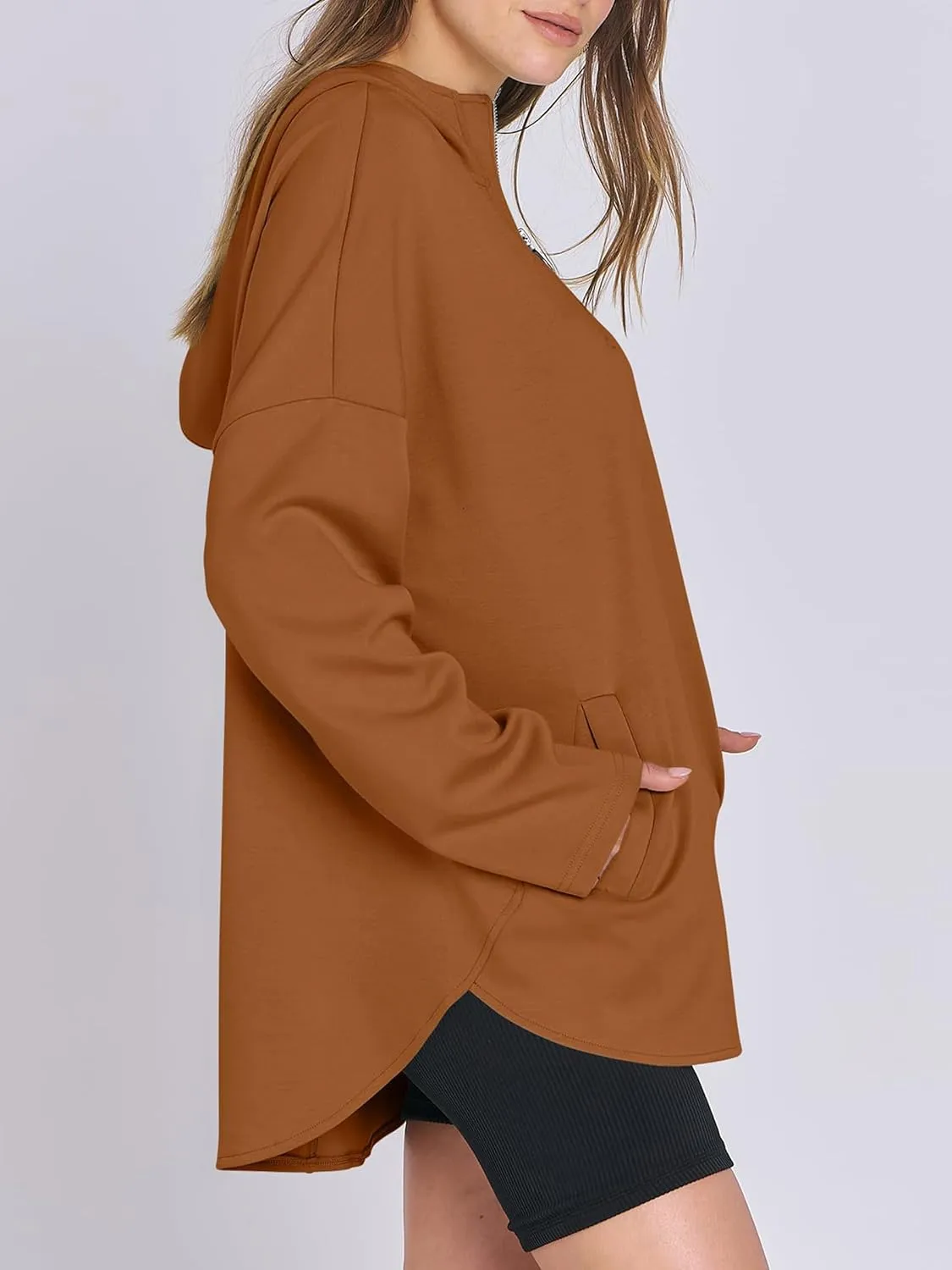 Womens Oversized Hoodie Quarter Zip Sweatshirts 2024 Fall Tunic Pullover Top Trendy Teen Girls Preppy Clothes