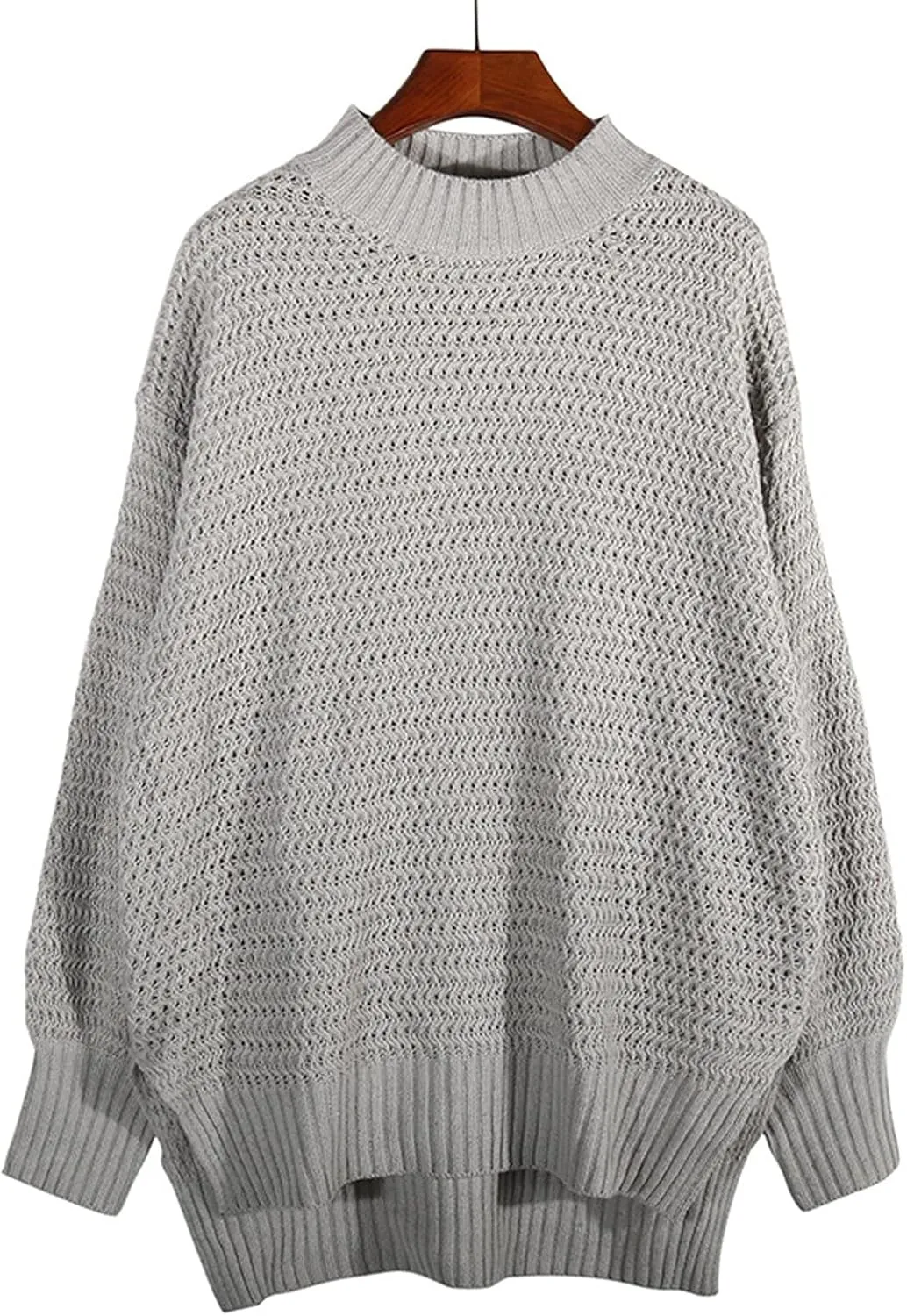 Womens Oversized Sweater Long Sleeve Spilt Hem Pullover Sweaters Cable Knit Chunky Jumper Tops Cozy Soft Knitwear