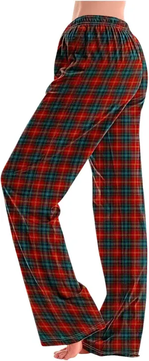 Women's Pajama Pants Wide Leg Yoga Pants Lounge High Waist Pants Comfy Stretch Plaid Pj Bottoms Trousers Loungewear