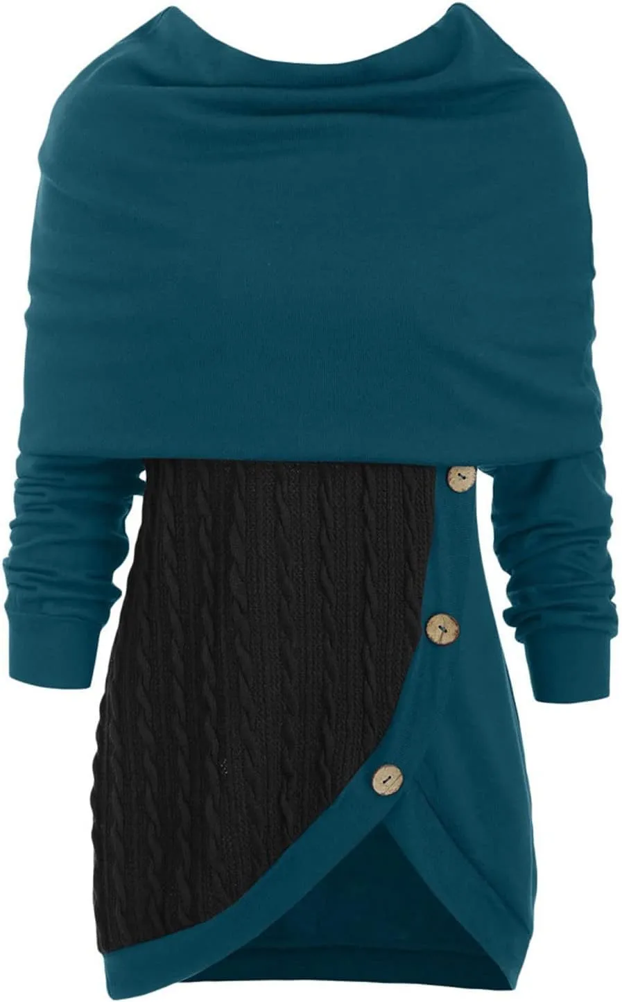 Women's Pullover Sweaters Plus Size O-Neck Long Sleeve Solid Botton Pachwork Asymmetric Tops Sweater, S-5XL