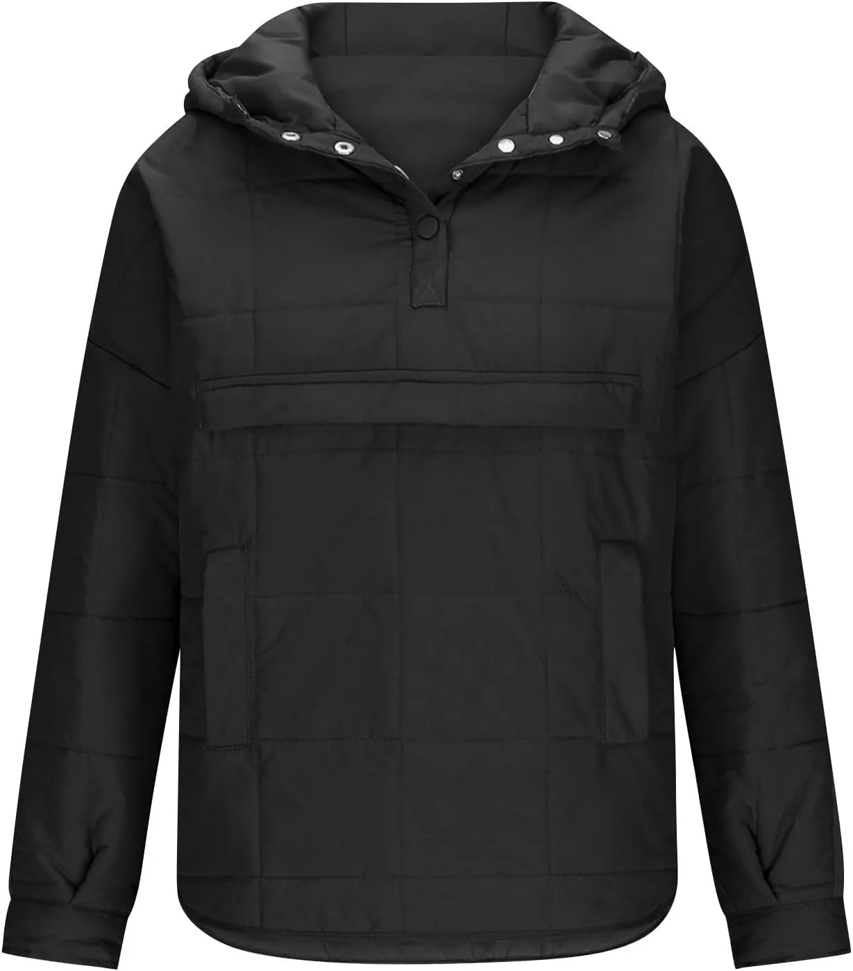 Women's Quilted Pullover Puffer Jacket Hooded Oversize Coat Tops Winter Warm Padded Hoodies Outwear with Pockets