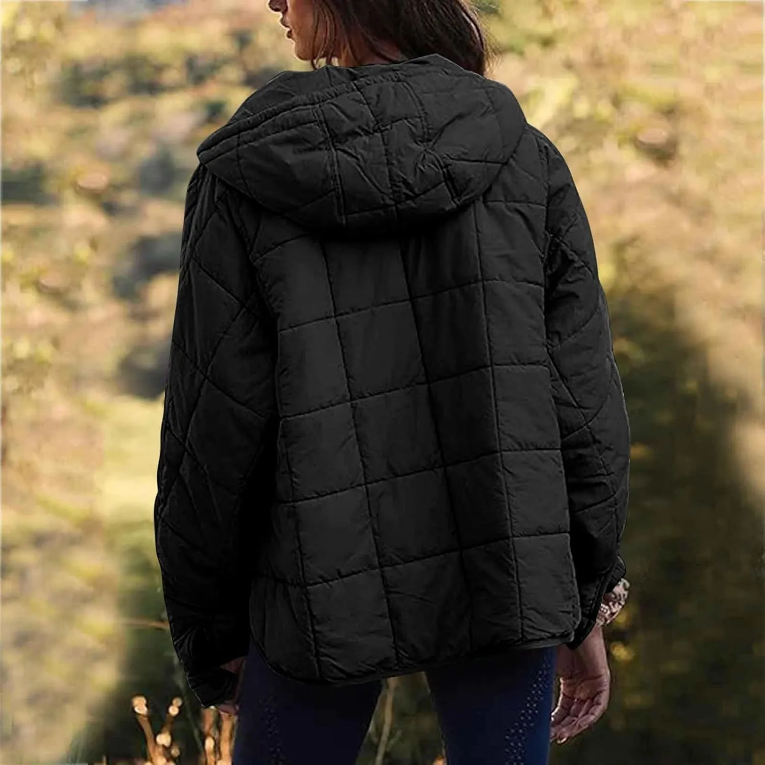 Women's Quilted Pullover Puffer Jacket Hooded Oversize Coat Tops Winter Warm Padded Hoodies Outwear with Pockets