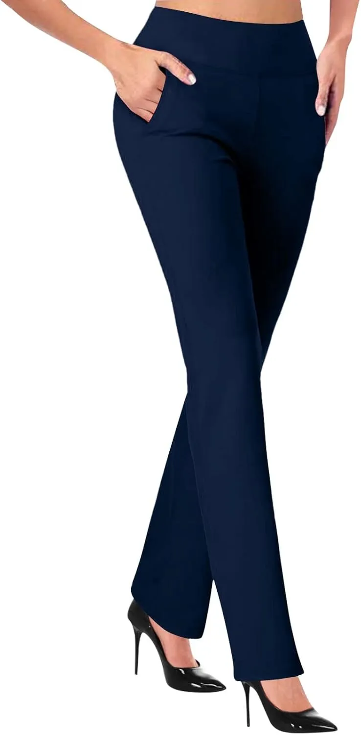 Women's Relaxed Bootcut Office Pants Casual Work Office Business Pant Elastic High Waist Stretchy Straight Leg Slacks