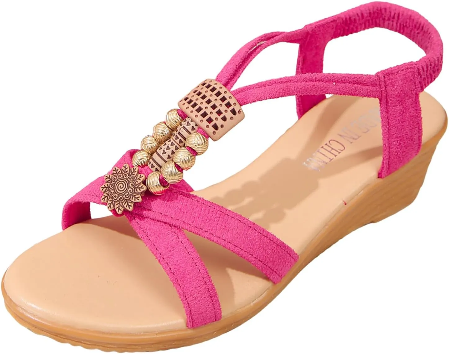 Women's Sandals Summer Wedge Sandals Bohemia Beach Sandals Elastic Ankle Strap Shoes Arch Support Open Toe Shoes