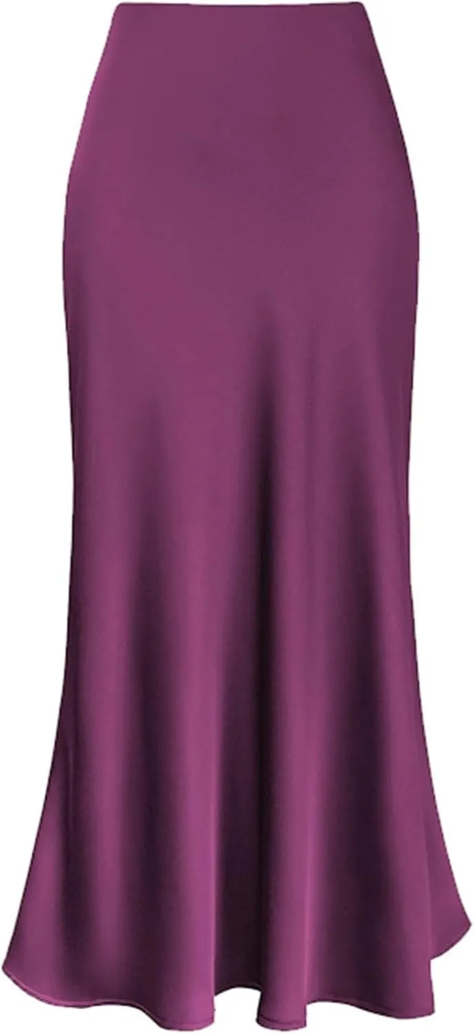 Women's Satin High Waisted Maxi Skirts Hidden Elasticized Waistband A Line Long Skirt Satin Maxi Skirts 2025