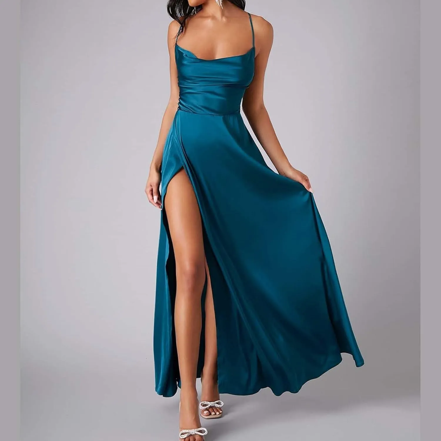 Women's Sexy Lounge Slip Long Dress Elegant Sleeveless Backless Ribbed Bodycon Maxi Dresses Evening Party Slit Long Dresses