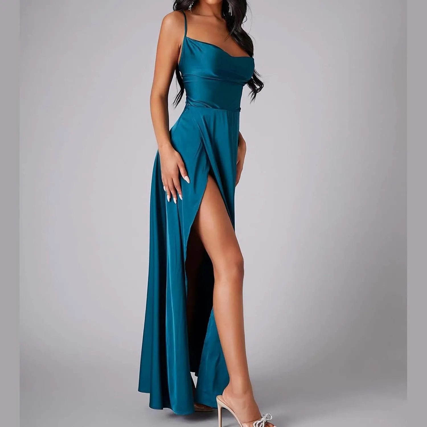 Women's Sexy Lounge Slip Long Dress Elegant Sleeveless Backless Ribbed Bodycon Maxi Dresses Evening Party Slit Long Dresses