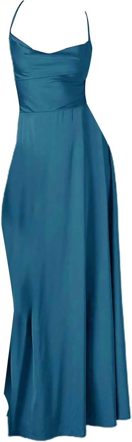 Women's Sexy Lounge Slip Long Dress Elegant Sleeveless Backless Ribbed Bodycon Maxi Dresses Evening Party Slit Long Dresses