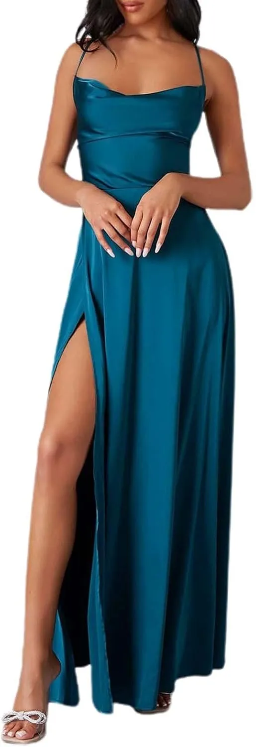 Women's Sexy Lounge Slip Long Dress Elegant Sleeveless Backless Ribbed Bodycon Maxi Dresses Evening Party Slit Long Dresses
