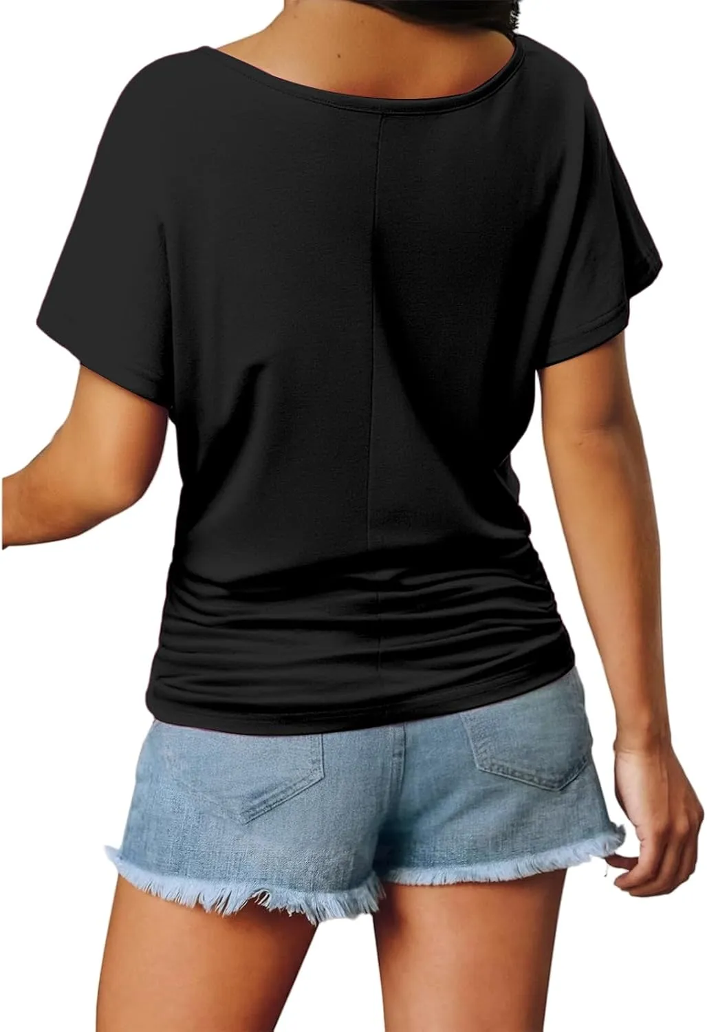 Women's Short Sleeve Shirts V Neck Ruched Tops Business Casual Top Summer Shirt Loose fit tee Solid Basic Clothes