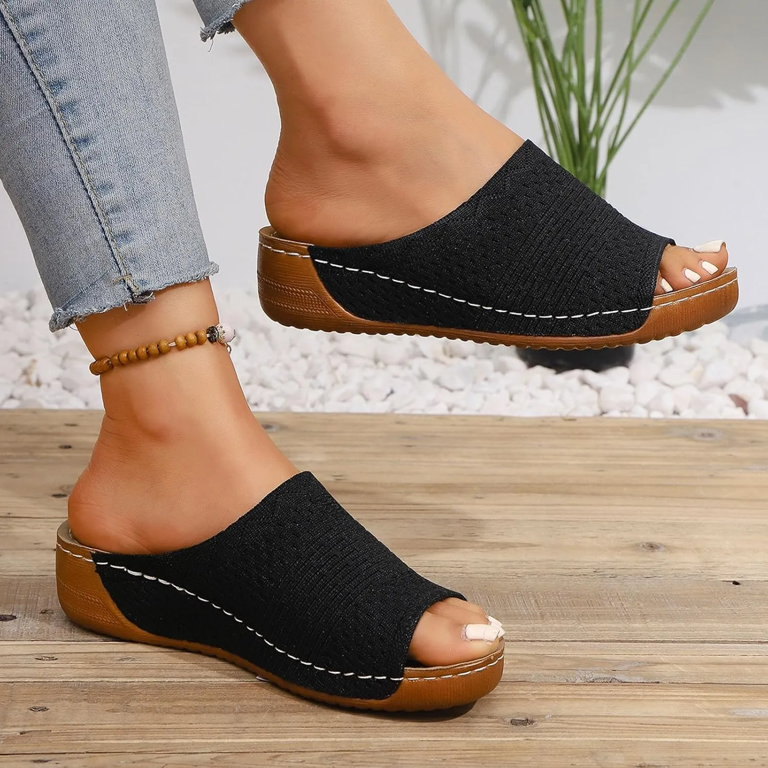 Womens Slippers Arch Support Sandals Summer Beach Sandals Wide Width Wedge Slippers Lightweight Walking Shoes