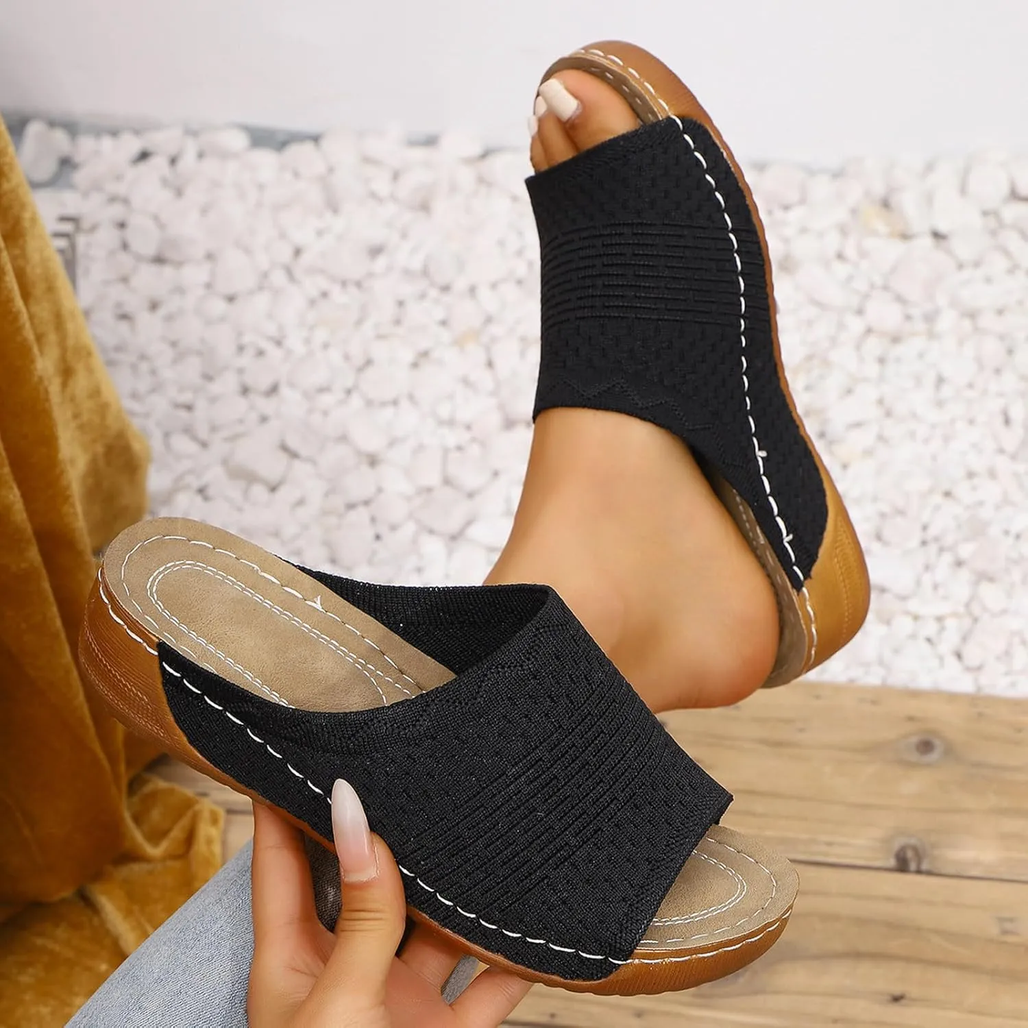 Womens Slippers Arch Support Sandals Summer Beach Sandals Wide Width Wedge Slippers Lightweight Walking Shoes