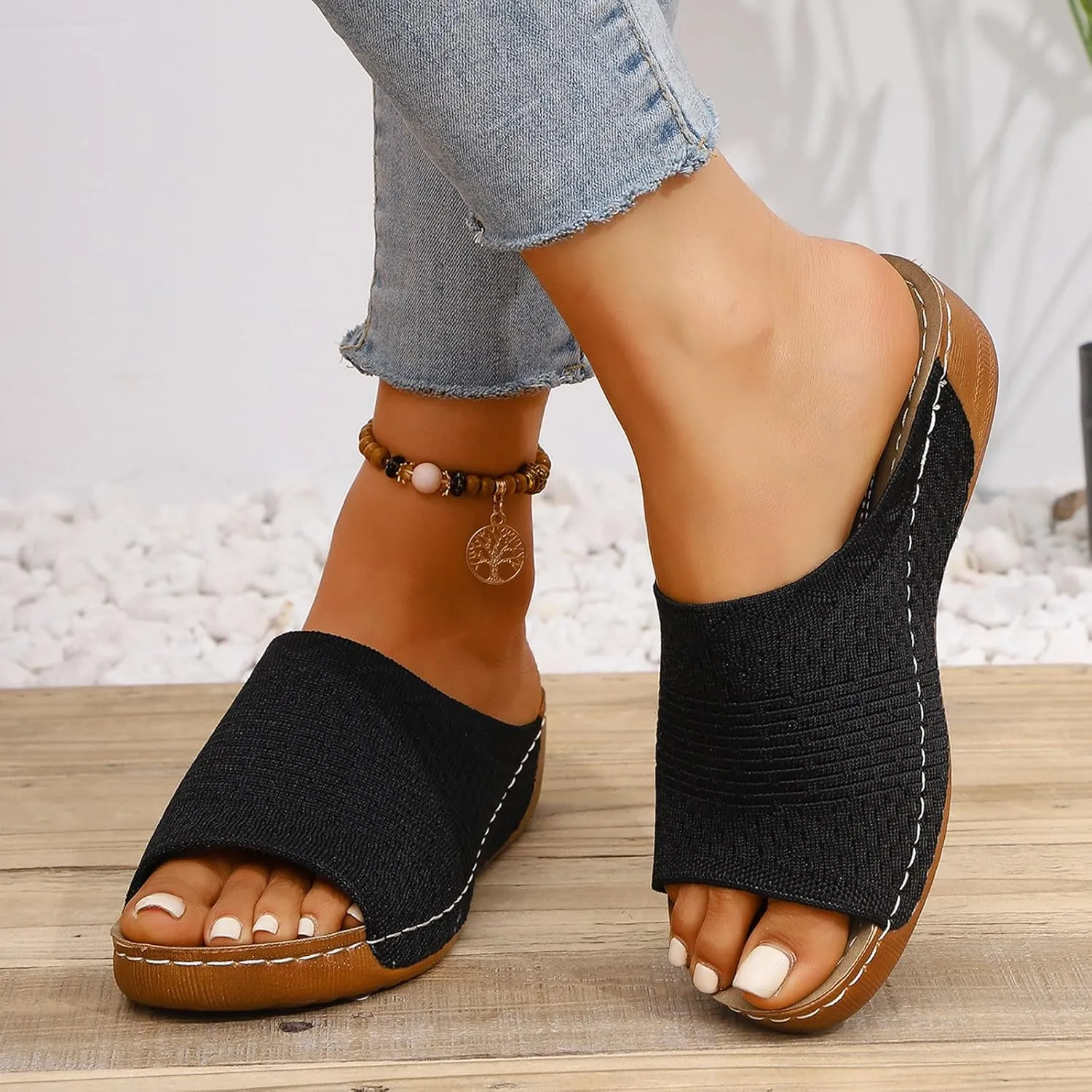Womens Slippers Arch Support Sandals Summer Beach Sandals Wide Width Wedge Slippers Lightweight Walking Shoes