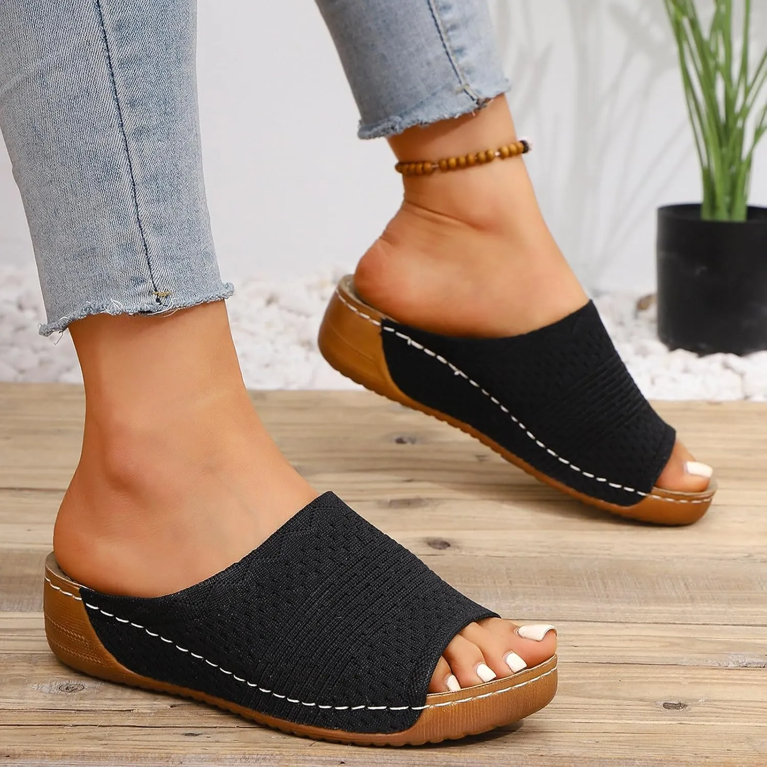 Womens Slippers Arch Support Sandals Summer Beach Sandals Wide Width Wedge Slippers Lightweight Walking Shoes