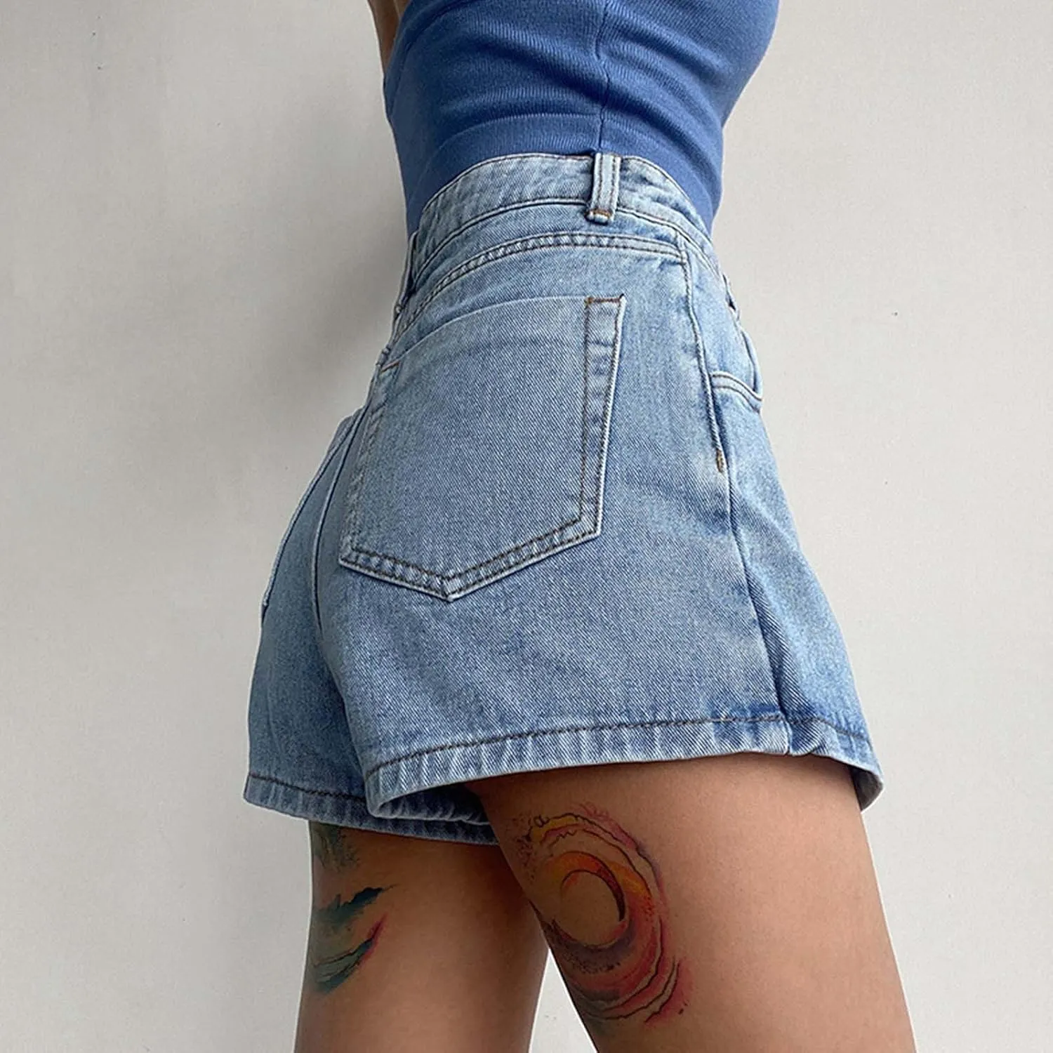 Womens Split Hem High Waist Denim Skorts Skirt Shorts Button Ripped Jeans Shorts Fringed Distressed Denim Mini Shorts
