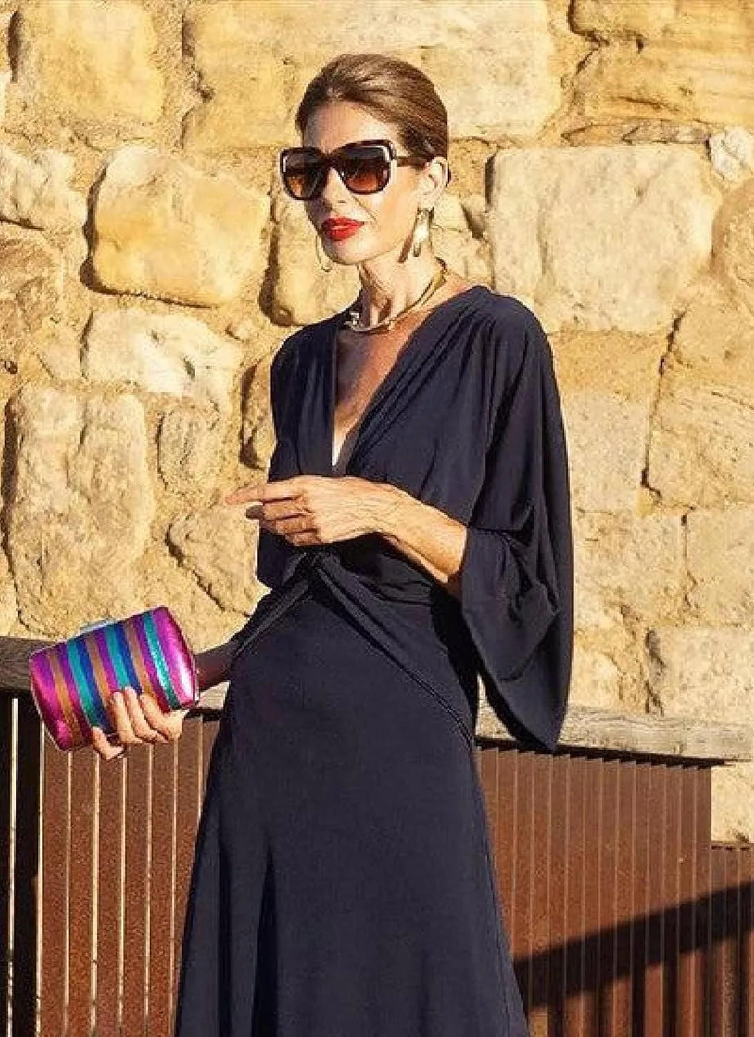Womens Spring Summer 2025 Trumpet Long Sleeve Front Cross Dress Deep V Neck Flowy Swing Formal Banquet Dress