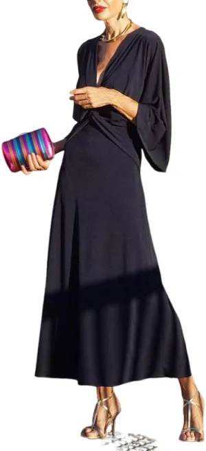 Womens Spring Summer 2025 Trumpet Long Sleeve Front Cross Dress Deep V Neck Flowy Swing Formal Banquet Dress
