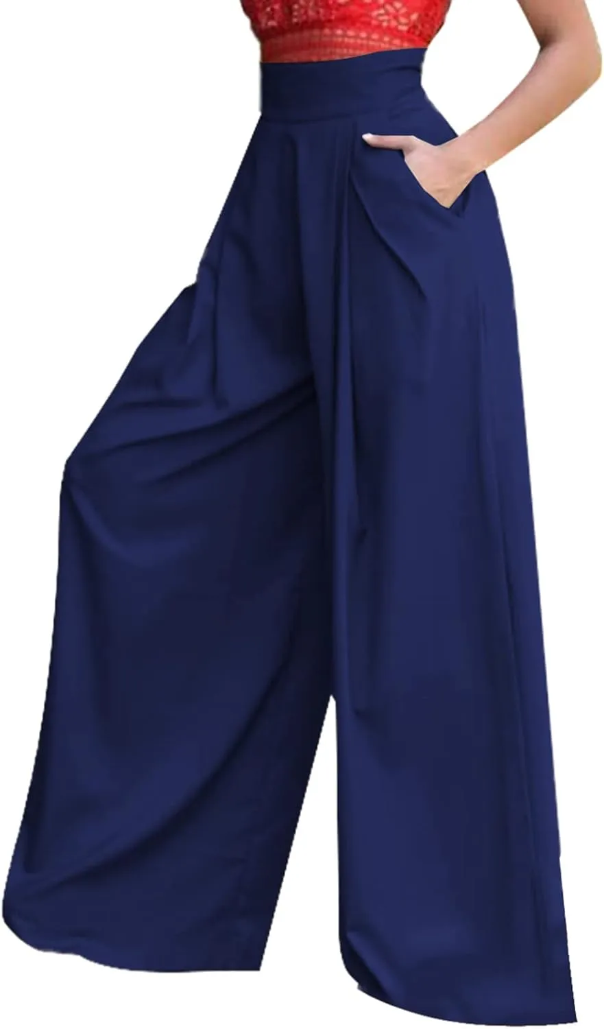 Women's Stretchy Wide Leg Palazzo Lounge Pants Casual Comfy High Waist Pajama Pants