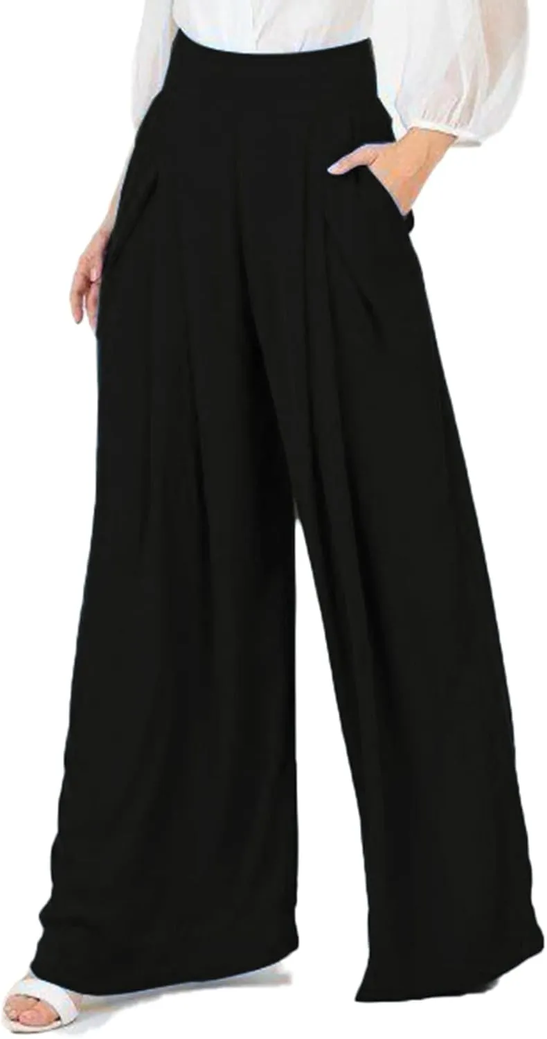 Women's Stretchy Wide Leg Palazzo Lounge Pants Casual Comfy High Waist Pajama Pants