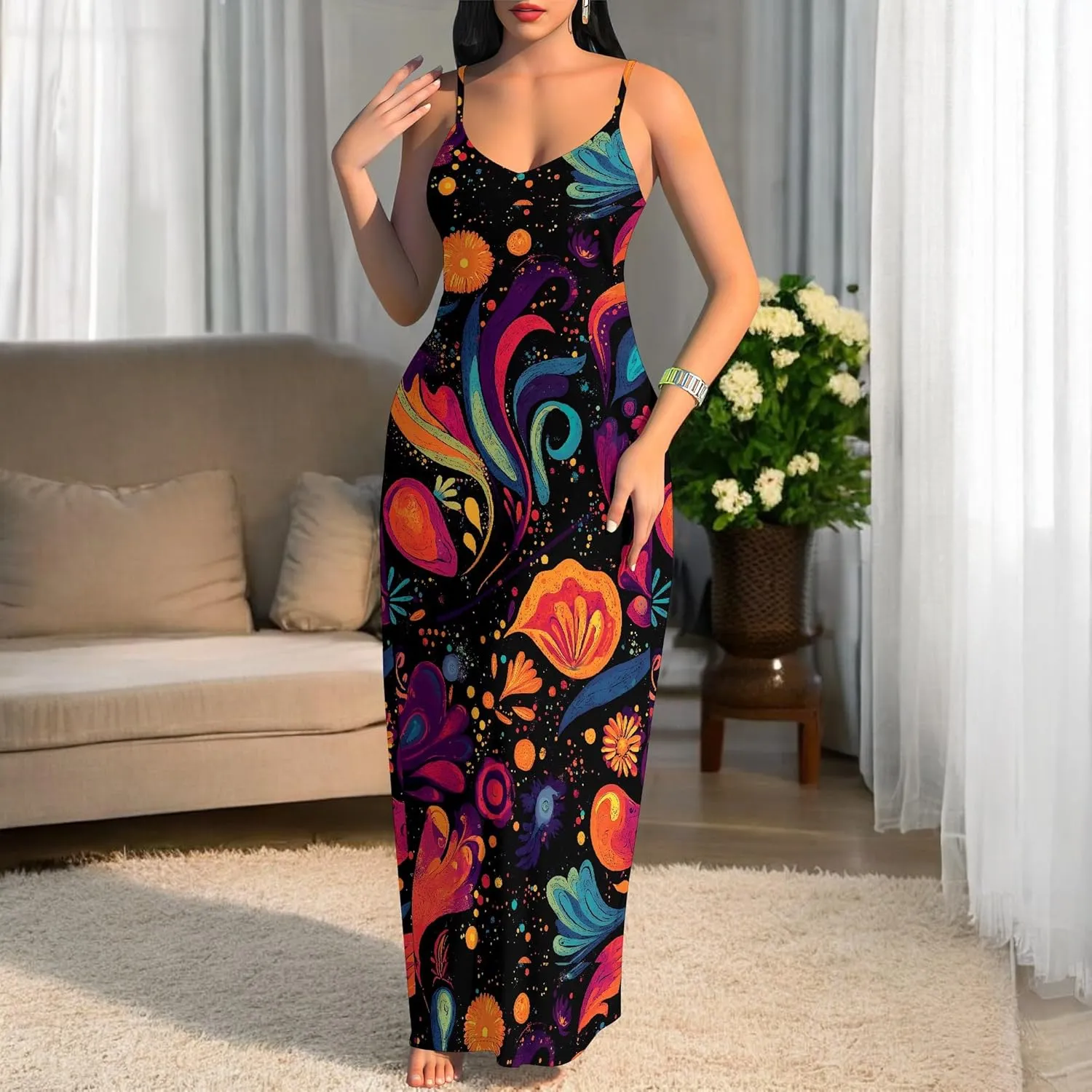 Women's Summer Maxi Dress Long Dress Casual Boho Slip Sexy Slim Sleeveless Spaghetti Strap Tiered Beach Sun Dresses