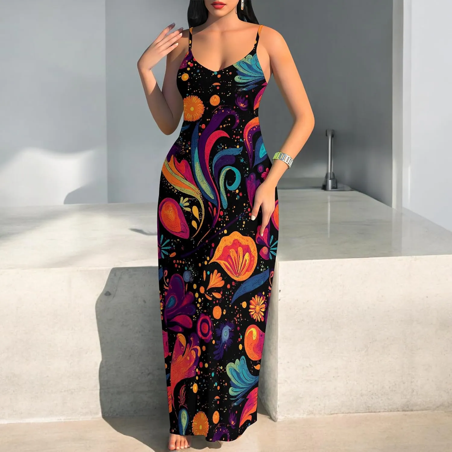 Women's Summer Maxi Dress Long Dress Casual Boho Slip Sexy Slim Sleeveless Spaghetti Strap Tiered Beach Sun Dresses
