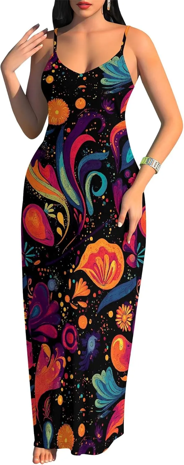 Women's Summer Maxi Dress Long Dress Casual Boho Slip Sexy Slim Sleeveless Spaghetti Strap Tiered Beach Sun Dresses