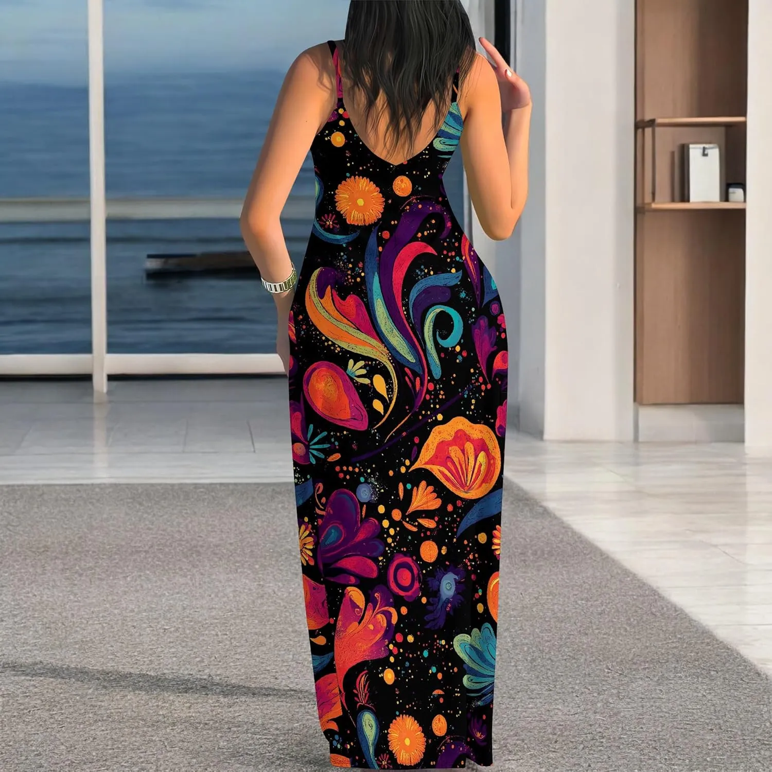 Women's Summer Maxi Dress Long Dress Casual Boho Slip Sexy Slim Sleeveless Spaghetti Strap Tiered Beach Sun Dresses