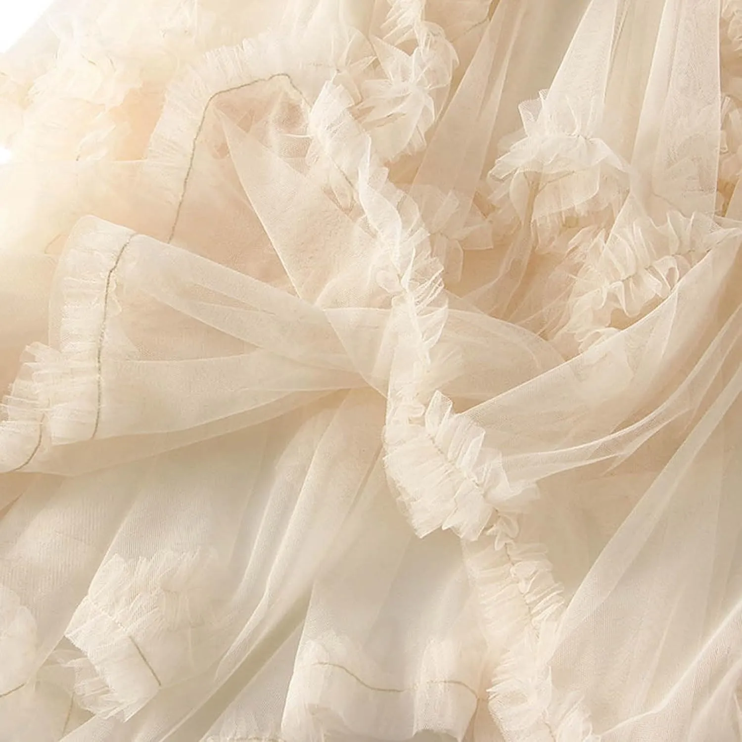 Women's Tulle Skirt,Tutu Skirt,A-Line Mesh Midi Skirtasymmetrical Pleated Elastic High Waist Layered St.