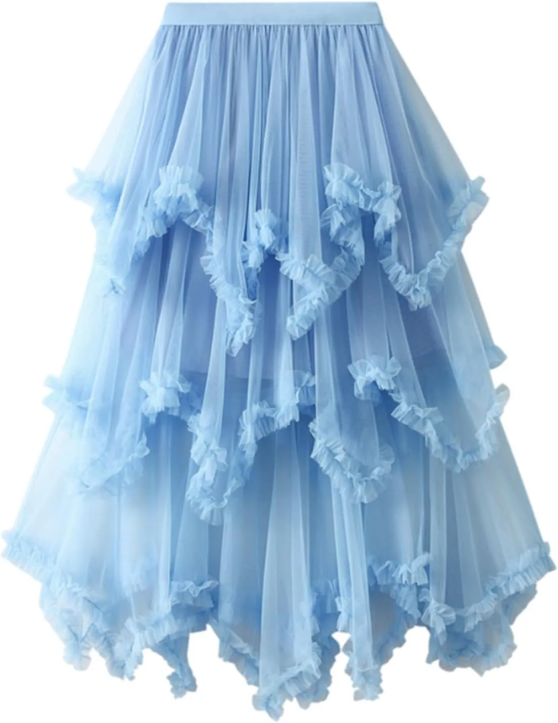 Women's Tulle Skirt,Tutu Skirt,A-Line Mesh Midi Skirtasymmetrical Pleated Elastic High Waist Layered St.