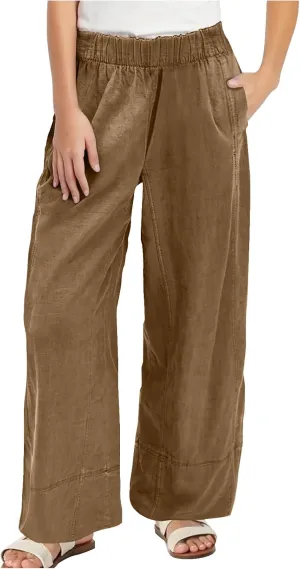 Womens Vintage Baggy Wide Leg Cotton Linen Pants Casual Summer Palazzo Trousers Lounge High Waist Pants with Pockets