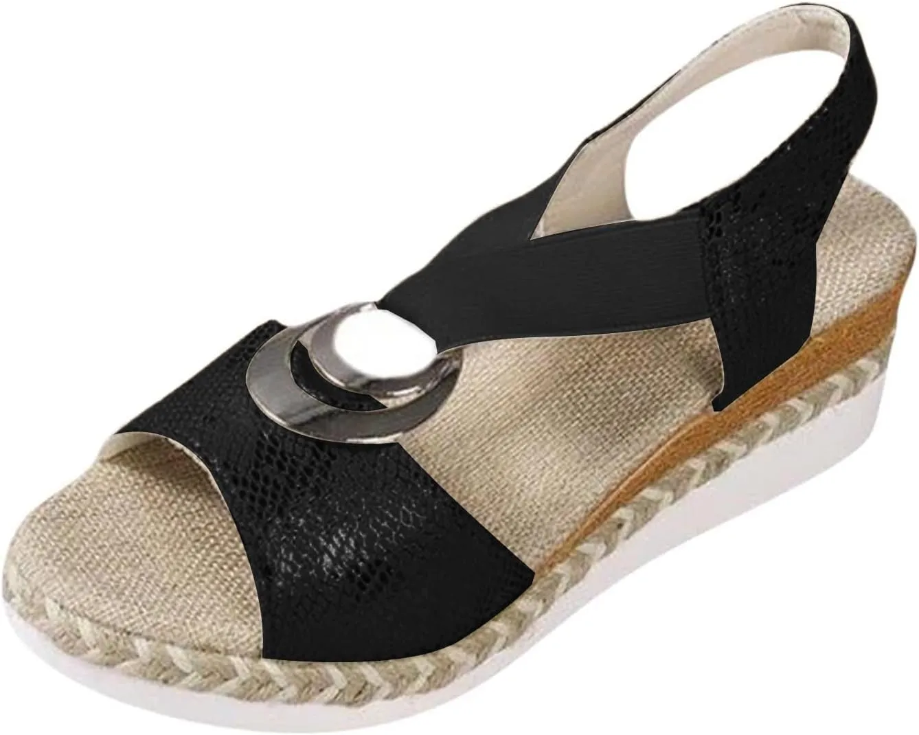Women's Wedge Platform Sandals Comfortable Orthopedic Open Toe Sandals Casual Mid-Heeled Sandals Metal Decoration Snake Pattern Thick-Soled Shoes Ankle Strap Sandals