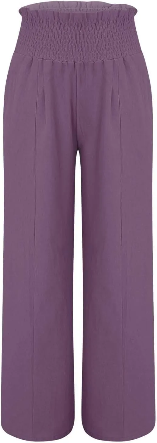 Women's Wide Leg Casual Pants with Pockets Wide Leg Lounge Palazzo Trousers Cotton Linen Summer Palazzo