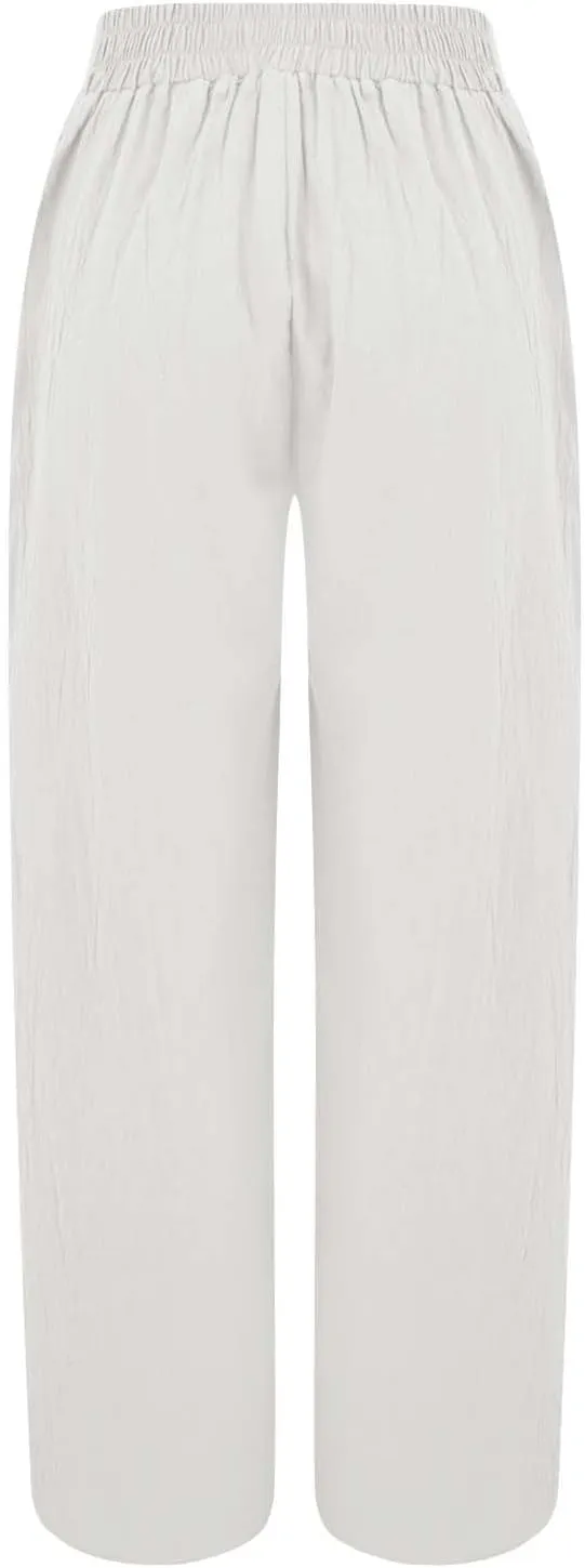 Women's Wide Leg Casual Pants with Pockets Wide Leg Lounge Palazzo Trousers Cotton Linen Summer Palazzo