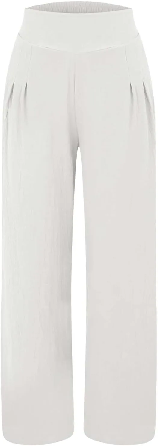 Women's Wide Leg Casual Pants with Pockets Wide Leg Lounge Palazzo Trousers Cotton Linen Summer Palazzo