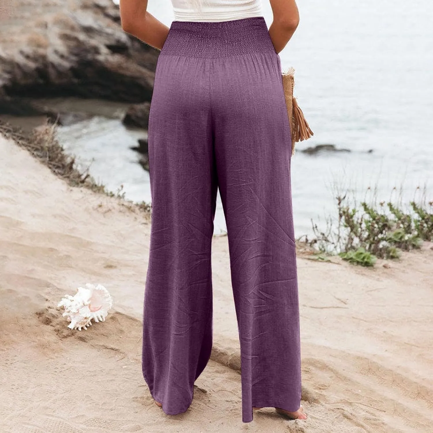 Women's Wide Leg Casual Pants with Pockets Wide Leg Lounge Palazzo Trousers Cotton Linen Summer Palazzo