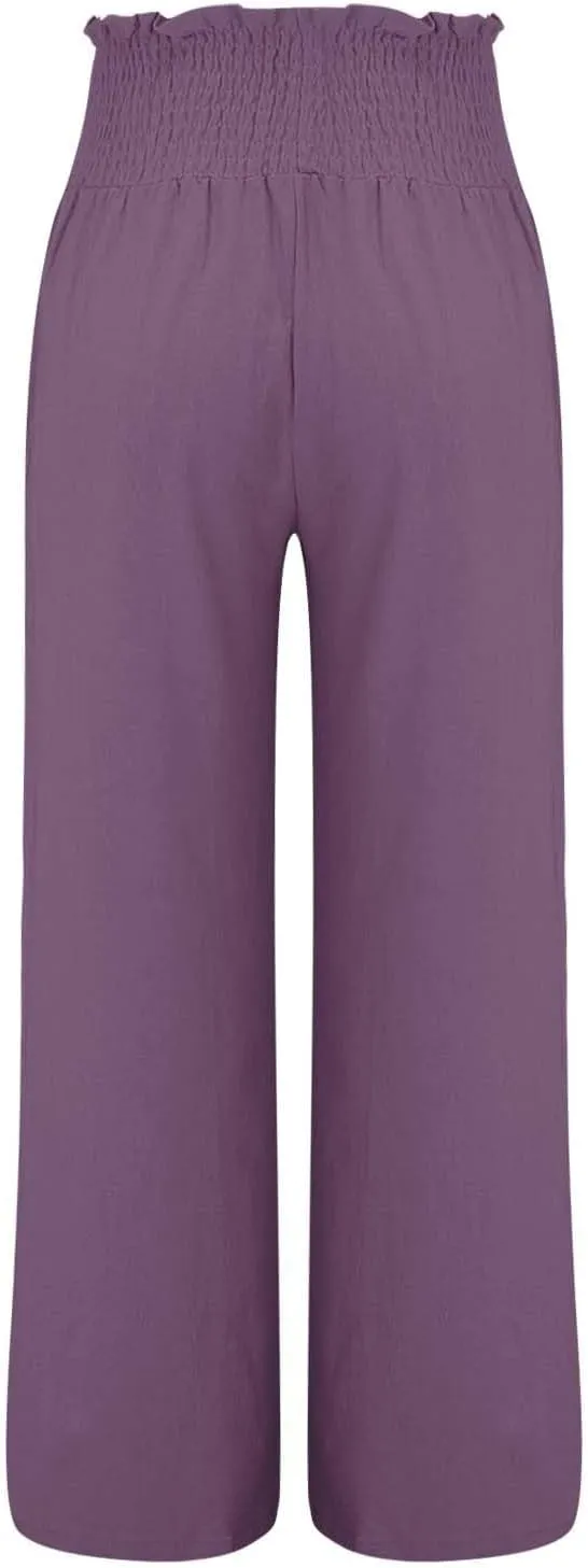 Women's Wide Leg Casual Pants with Pockets Wide Leg Lounge Palazzo Trousers Cotton Linen Summer Palazzo
