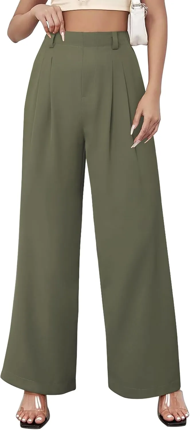 Womens Wide Leg Pants High Waisted Dress Pants Straight Leg Work Office Trousers with Pockets Business Casual Outfits