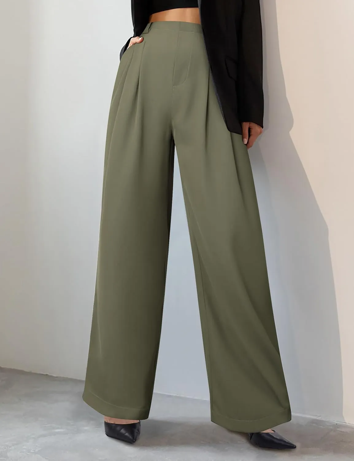 Womens Wide Leg Pants High Waisted Dress Pants Straight Leg Work Office Trousers with Pockets Business Casual Outfits