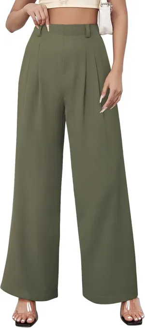 Womens Wide Leg Pants High Waisted Dress Pants Straight Leg Work Office Trousers with Pockets Business Casual Outfits
