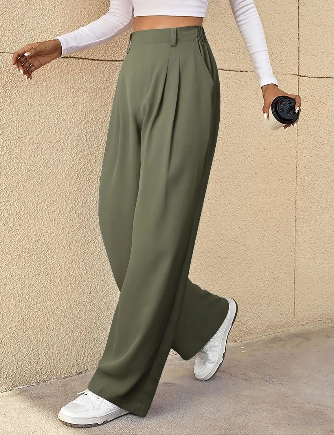 Womens Wide Leg Pants High Waisted Dress Pants Straight Leg Work Office Trousers with Pockets Business Casual Outfits