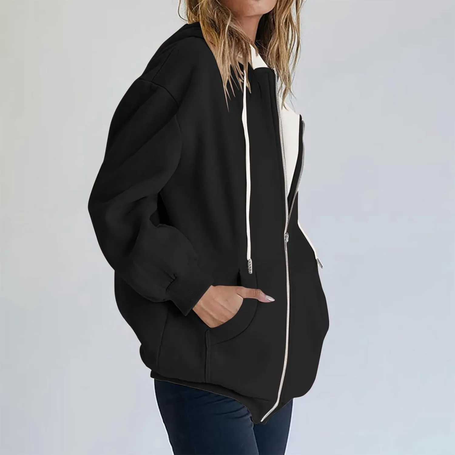 Womens Zip Up Hoodies Casual Oversized Fleece Sweatshirts Long Sleeve Jacket with Pockets 2024 Fall Sweatshirts
