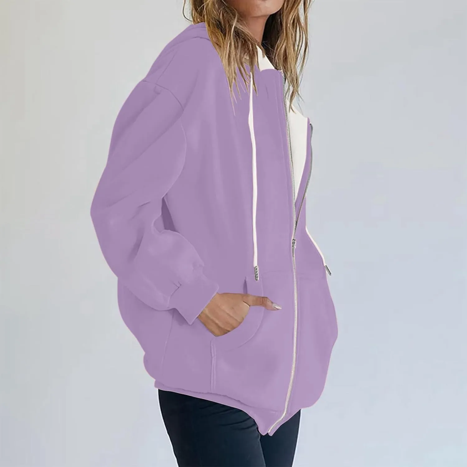 Womens Zip Up Hoodies Casual Oversized Fleece Sweatshirts Long Sleeve Jacket with Pockets 2024 Fall Sweatshirts