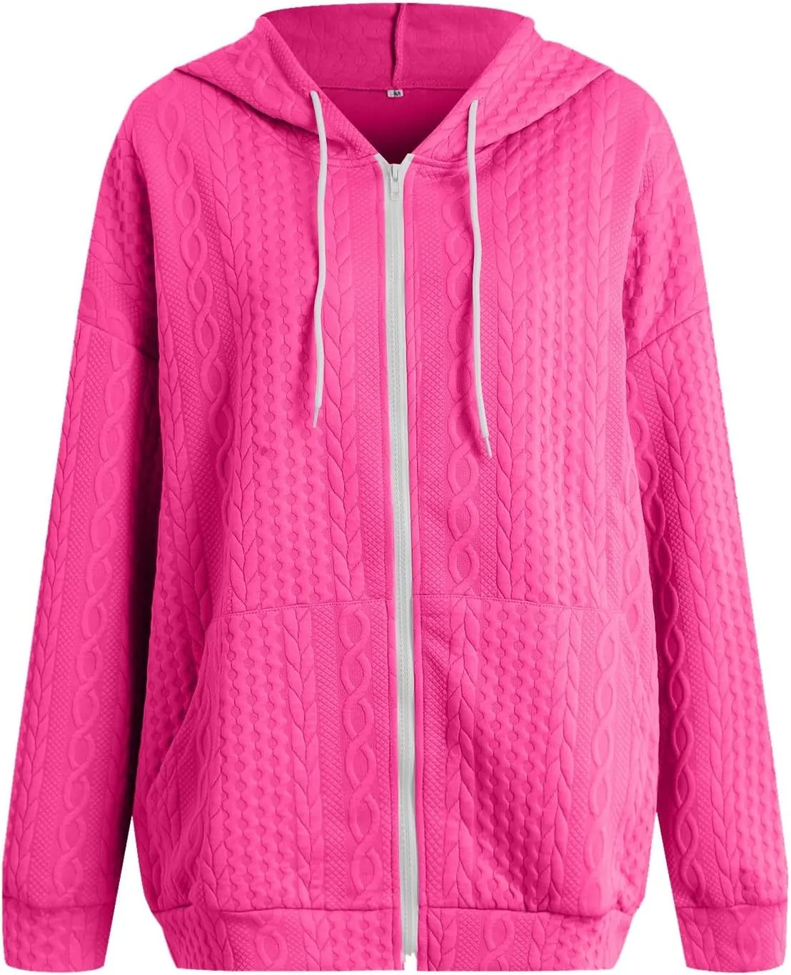 Womens Zip Up Hoodies Plus Size Sweatshirt Long Sleeve Textured Drawstring Zip Jackets Outwear with Pockets