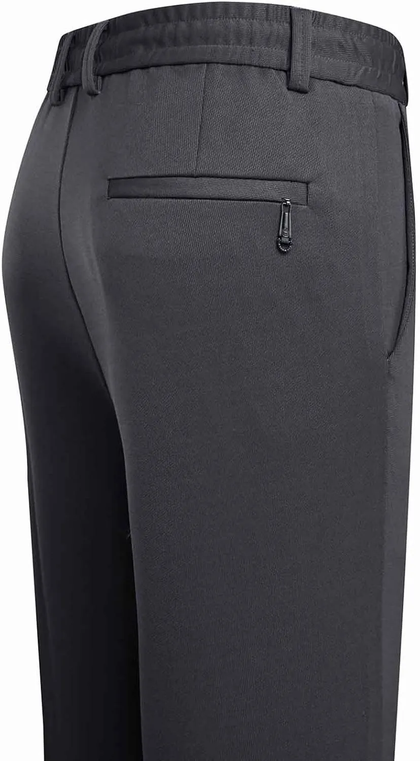 Work Pants for Men Classic Fit Flat Front Pants Lightweight Elastic Waist Golf Trousers with Pockets 2024