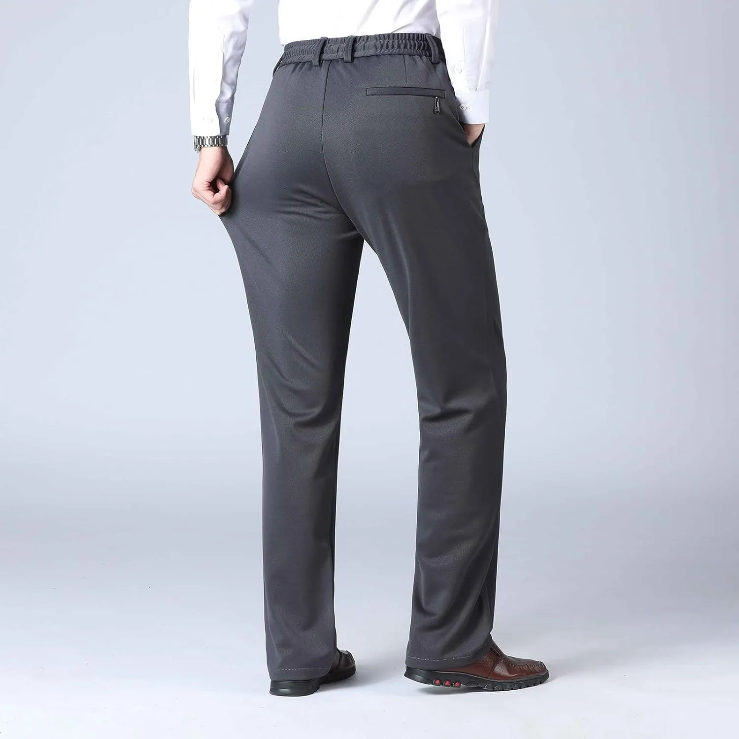 Work Pants for Men Classic Fit Flat Front Pants Lightweight Elastic Waist Golf Trousers with Pockets 2024